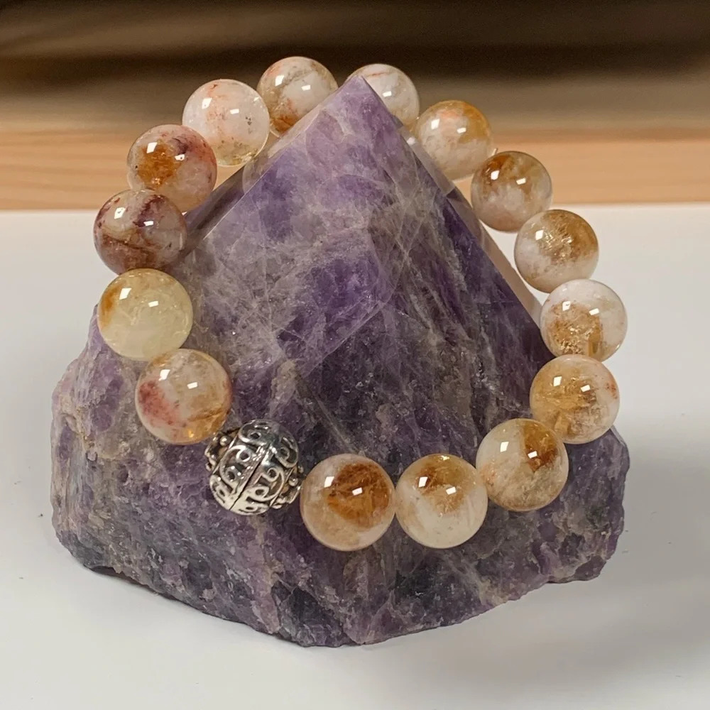 Artisan 12mm Citrine Beaded Stretch Bracelet
